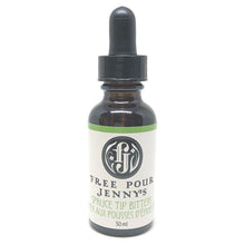 Load image into Gallery viewer, Free Pour Jenny's Spruce Tip Bitters, Yukon made, alcohol bitter, bar bitters, cocktail, handmade, sustainable harvesting, small batch, wild foraged, harvesting spruce tips, gifting size