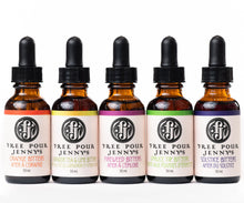 Load image into Gallery viewer, Five miniature bottles of Free Pour Jenny&#39;s bitters from the Yukon Territory, contained in the new Boreal Bitters Mini Set. Perfect for gifting. Orange, Labrador Tea &amp; Lime, Fireweed, Spruce Tip, Solstice. wild foraged, home bar, gift ideas, small batch, gift set, bartender, handmade, cocktails, recipes
